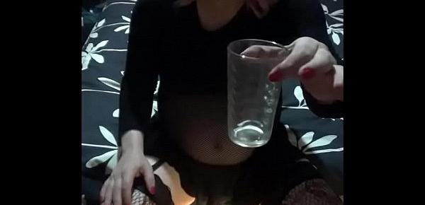  crossdressing sissy mark wright wishing this was your piss and cum he was swollowing down the back of his throat as he drinks his own piss and cum from a glass